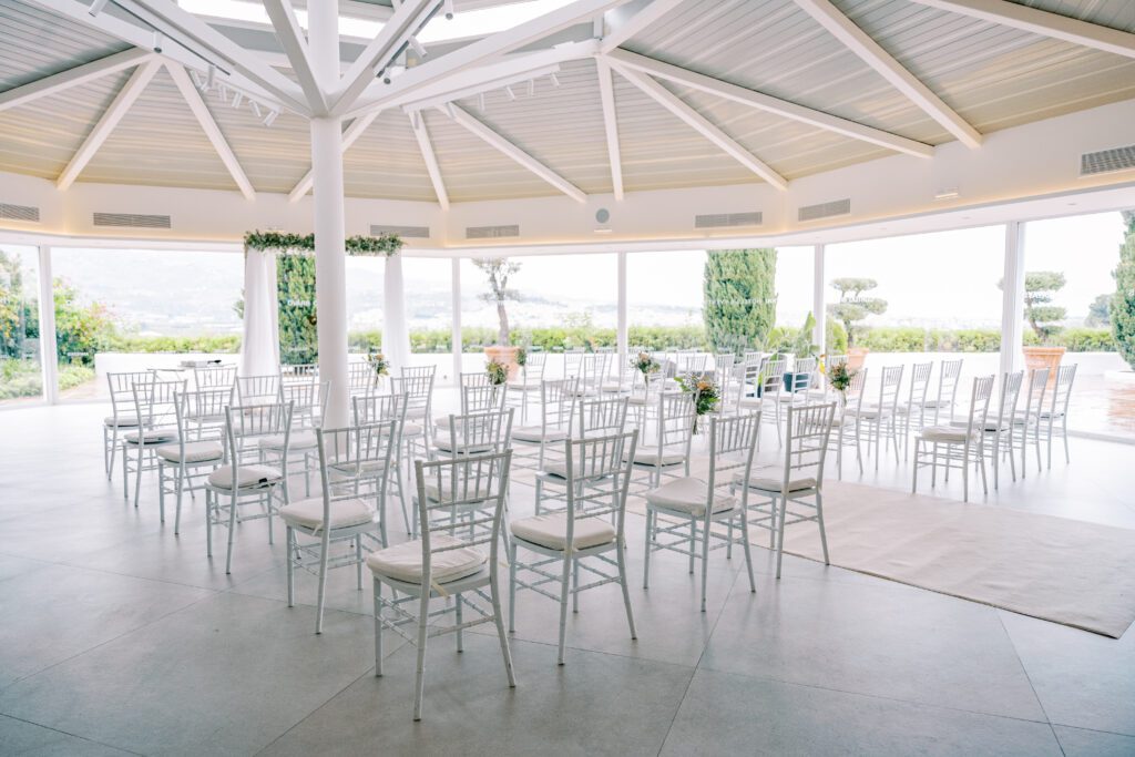 indoor ceremony at luxury villa wedding